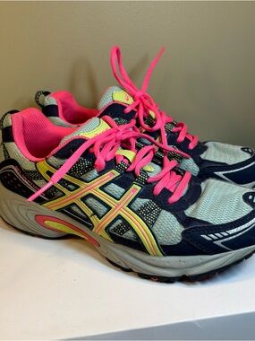 Asics Gel-Venture 4 Women’s Trail Running Shoes Size 8.5 Pink Green Blue T383N